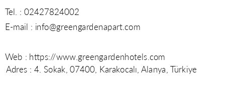 Green Garden Resort Hotel telefon numaralar, faks, e-mail, posta adresi ve iletiim bilgileri